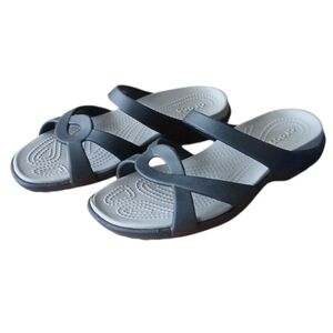 Crocs Meleen Twist Black Gray Strappy Slip On Slide Sandals, SZ 10